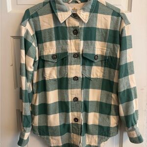 Marine Layer Green and Cream Checkered Shirt women xs